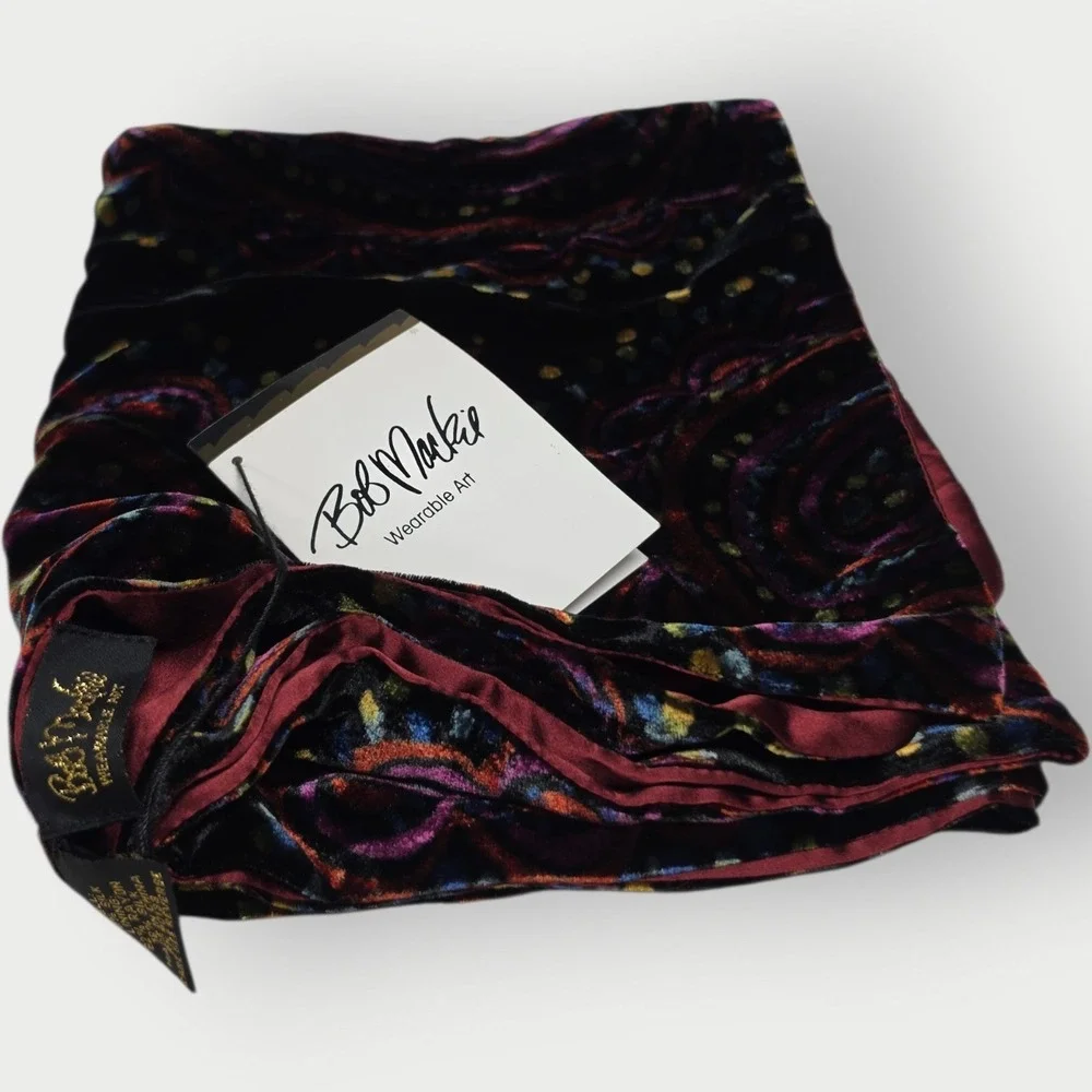 NEW Vintage Bob Mackie Wearable Art Silk Velvet Burnout Scarf Shawl Burgundy 66